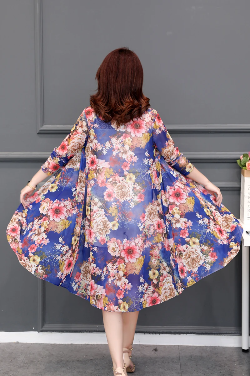Лето плюс Размеры XL-5XL леди Monther Floral Mesh кимоно для женщин; Большие размеры Для женщин пляжные кимоно Для женщин длинные Floral Mesh Top