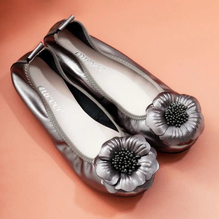 Pewter Smooth K10 Туфли на плоской подошве с цветочным рисунком без застежки для беременных женщин лоферы из натуральной кожи очень мягкая женская обувь для балерины весенние балетки на плоской подошве для женщин - Цвет: Pewter Smooth K10