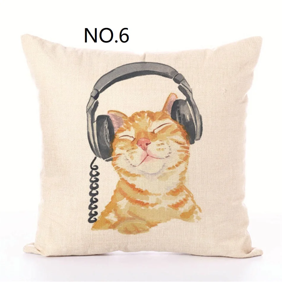 pillow cover 22 Милая льняная наволочка для подушки с рисунком кота и красивая модная квадратная удобная домашняя декоративная наволочка с изображением кота - Цвет: pillow cover 22