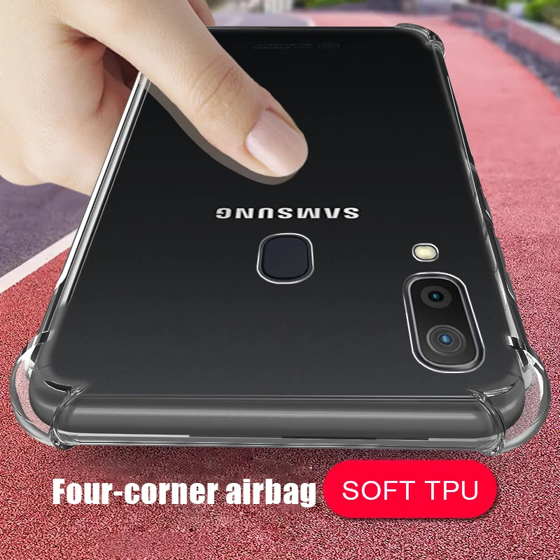 Противоударный мягкий чехол для телефона Samsung A10 A20 A30 A40 A50 прозрачный силиконовый
