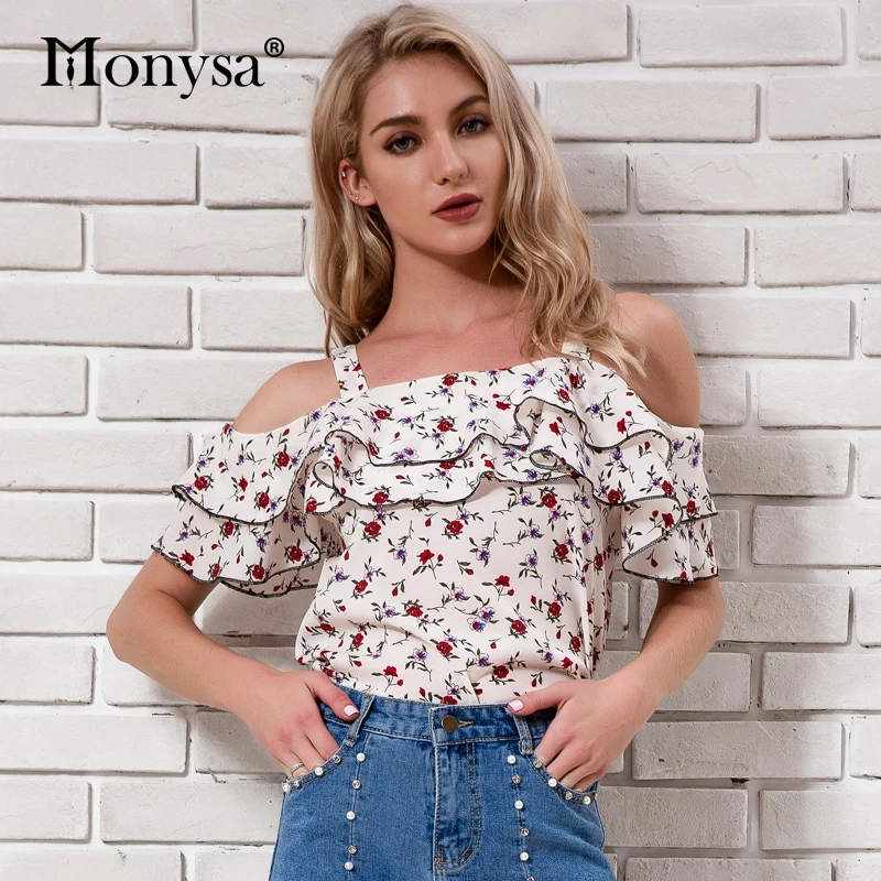 Оборками Цветочный принт блузка Для женщин Лето 2018 Новые поступления на
