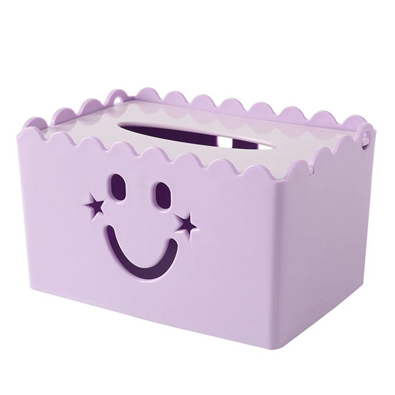 Purple Коробка для салфеток со смайликом, Одноцветный держатель для салфеток, бумажный держатель квадратной формы, пластиковый чехол для салфеток для дома, кухни, бумажный держатель, коробка для хранения - Цвет: Purple