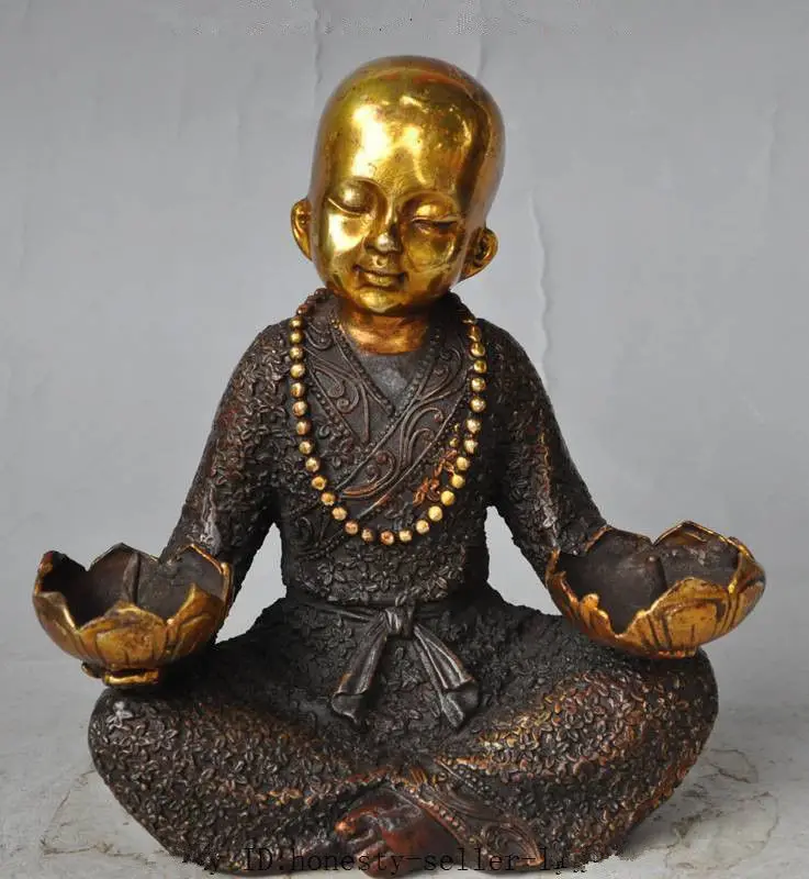 Crafts statue buddhism bronze gilt Buddhist monk buddha statue lotus flower Candlesticks