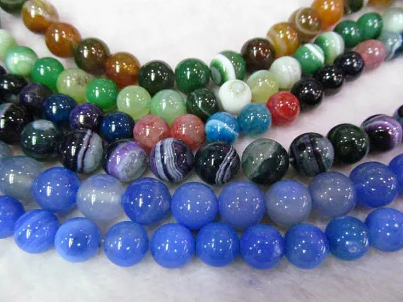 

wholesale 5strands 4 6 8 10 12 14mm Agate gemstone round ball sapphire blue purple brown yellow rose red black brown mixed beads
