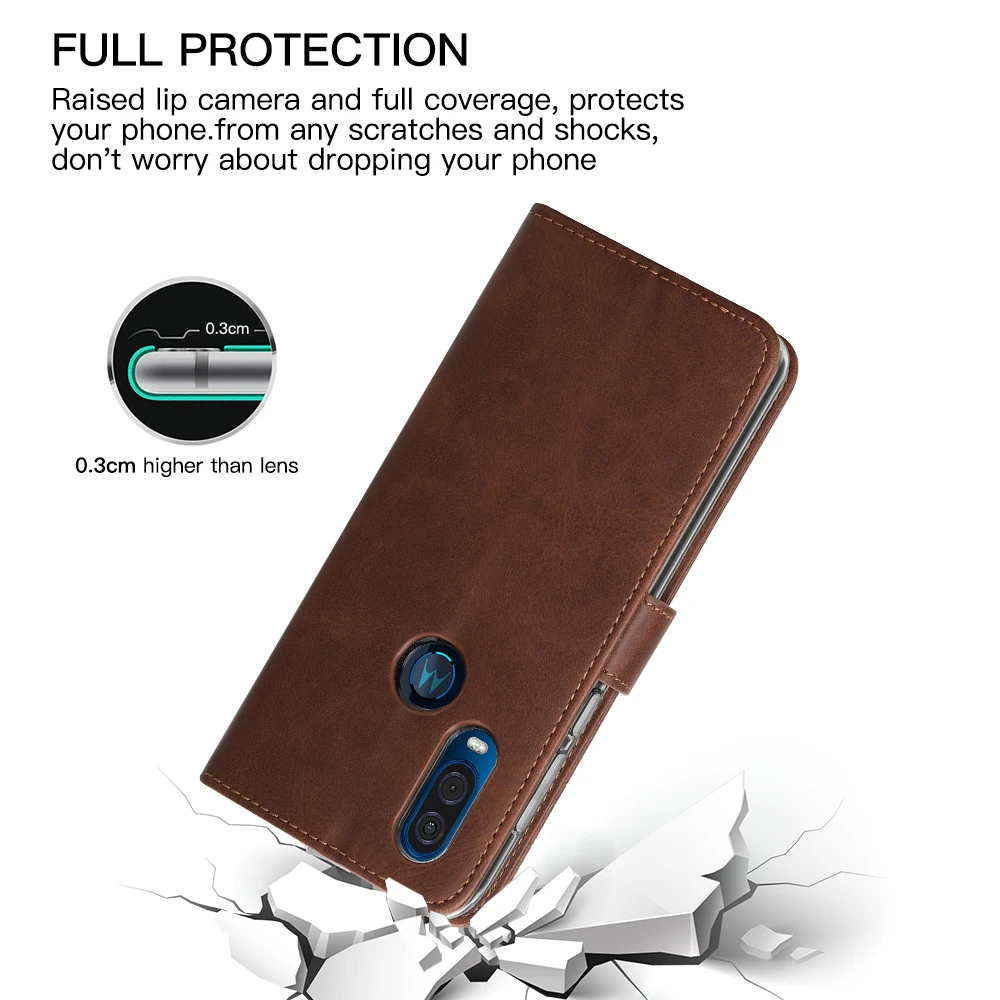 Роскошный чехол из натуральной кожи для Motorola Moto One Vision, откидной Чехол-кошелек с держателем для карт, простой чехол-подставка