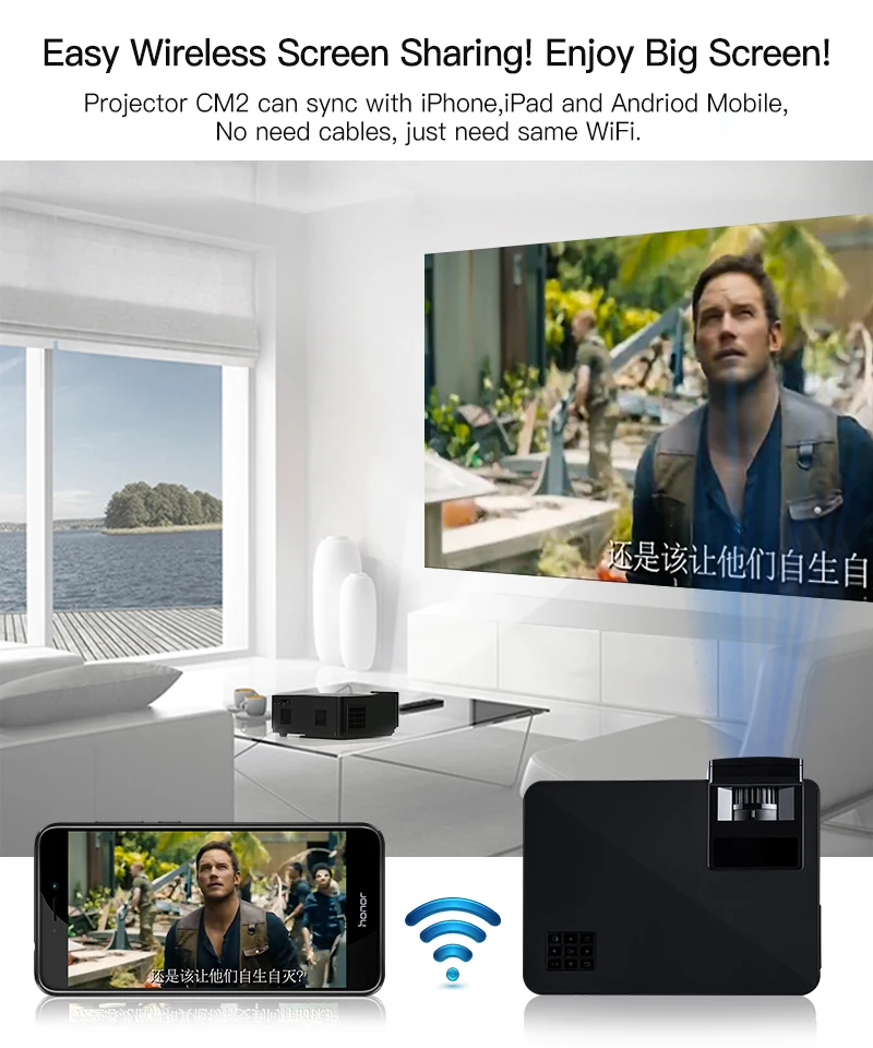 Luccine Новое поступление яркий умный WiFi светодиодный lcd Музыкальный проектор CM2