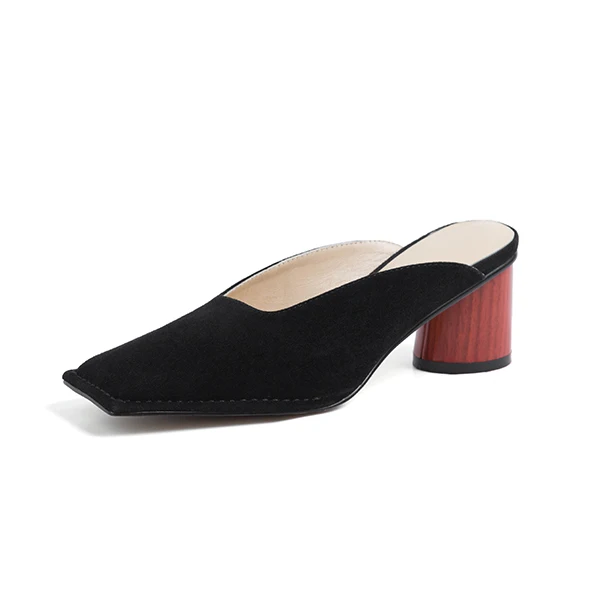 black SOPHITINA/Модные туфли без задника на высоком каблуке 4,5 см. Женская обувь на среднем и круглом каблуке ручной работы. Женские замшевые туфли без застежек с квадратным носком. Стильная и модная обувь для женщин. SO103 - Цвет: black