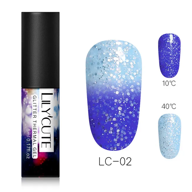 glitter 2 LILYCUTE, 7 мл, меняющий цвет температуры, Гель-лак для ногтей, термальный УФ-гель, Полупостоянный Гель-лак для ногтей, блестящий гель для ногтей - Цвет: glitter 2