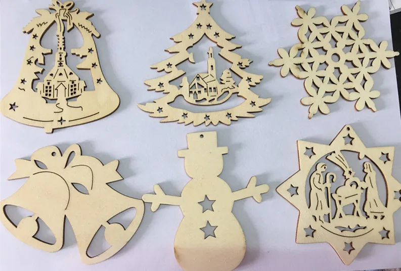 New Style 10PCS Creative Wooden Christmas Tree Ornaments Holiday Party Home Decorations Laser Cut Pendants |