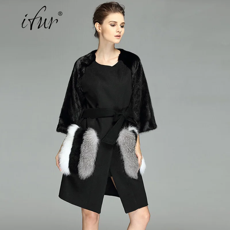 2021 Роскошные Брендовые женские натурального меха норки модная куртка с лисой и