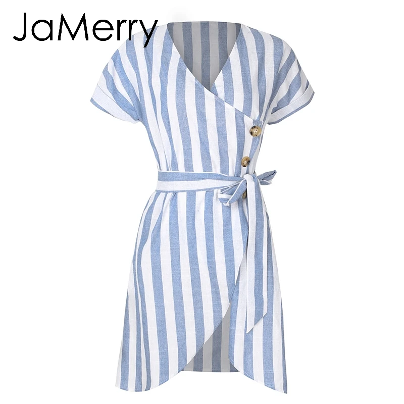 JaMerry винтажное синее Полосатое женское летнее короткое платье сексуальное с