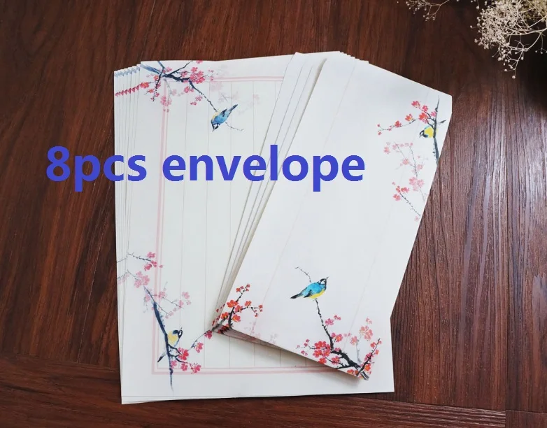 8pcs envelope 8 шт., Милый Винтажный набор бумажных конвертов и букв в китайском стиле, Цветочная каллиграфия, авторучка, бумага для письма - Цвет: 8pcs envelope