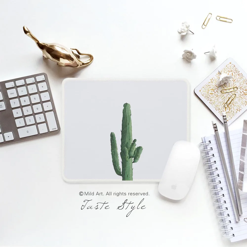 Watercolor Green Plant Cactus Minimalist Nordic Style Small Custom Prints Personalized Gift Gamer Gaming Computer Mouse Pad Set | Дом и сад