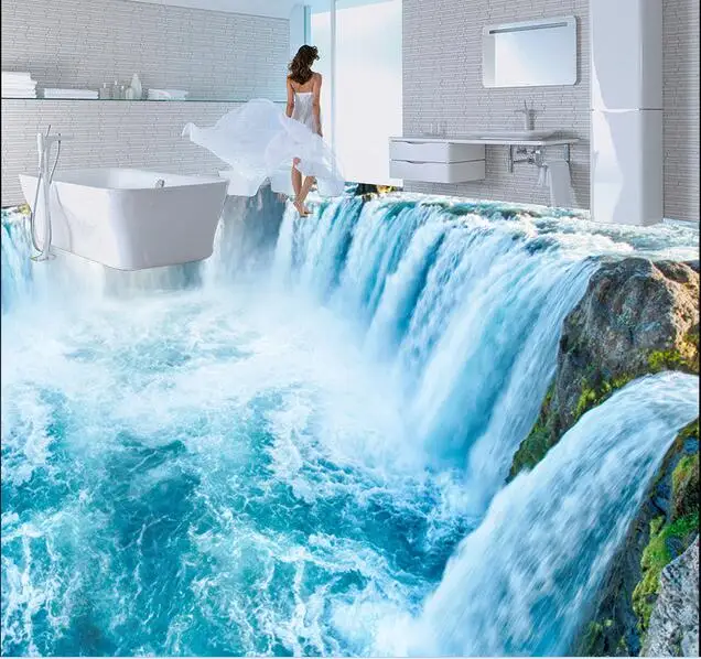 3d напольные обои на заказ водостойкие самоклеящиеся горы Водопад для ванной