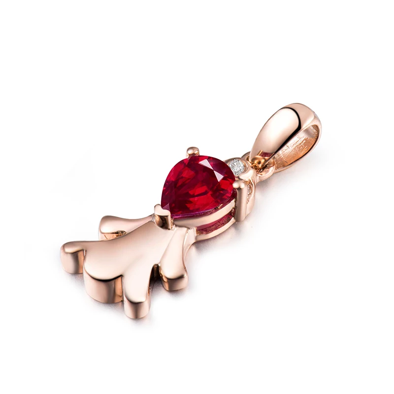 Loverjewlery Solid розовое золото 18 карат натуральный алмаз рубин кулон Дева для девочки