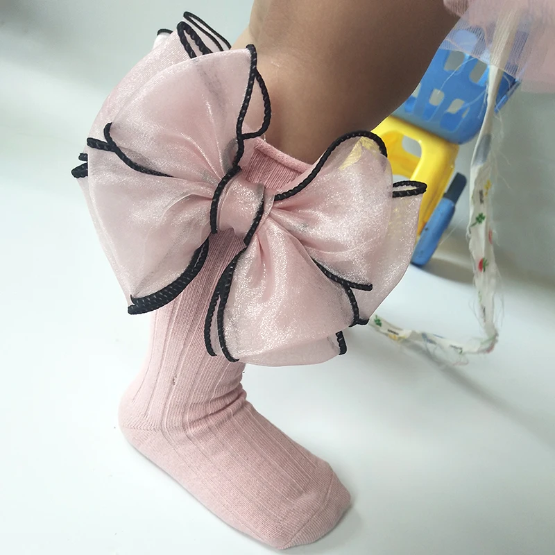 Cute Baby Girls Knee High Socks With Bows Cotton Toddlers Girl Long Socks For Children Socks Candy Color Infant Sock