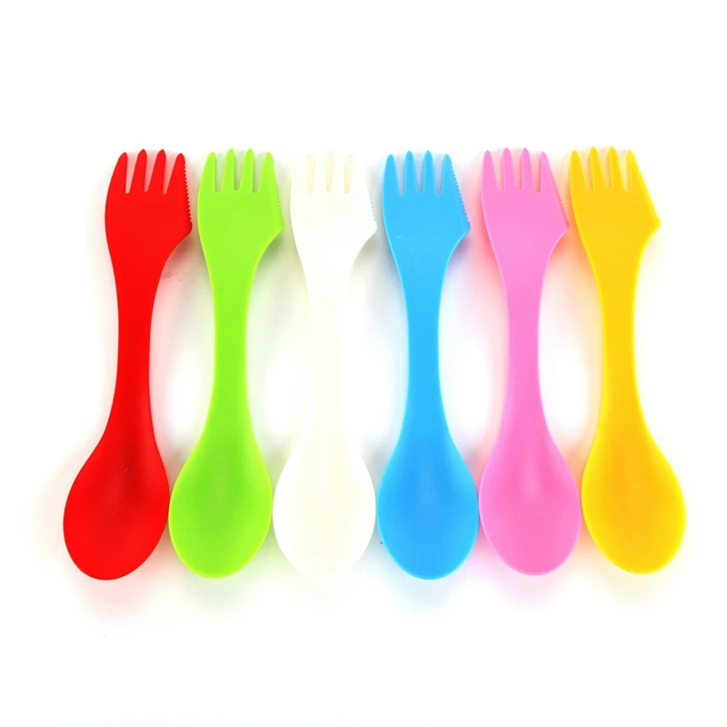 3 In 1 Spoon Fork Cutter Travel Camping Hiking Picnic Utensils Plastic Spork Combo Travelling Gadget Cutlery Tableware