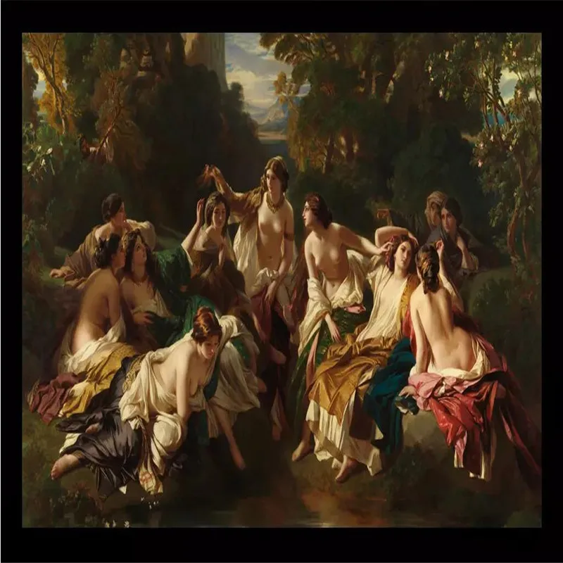 

European classical oil painting beauty play water TV background wall professional production mural custom photo wallpaper