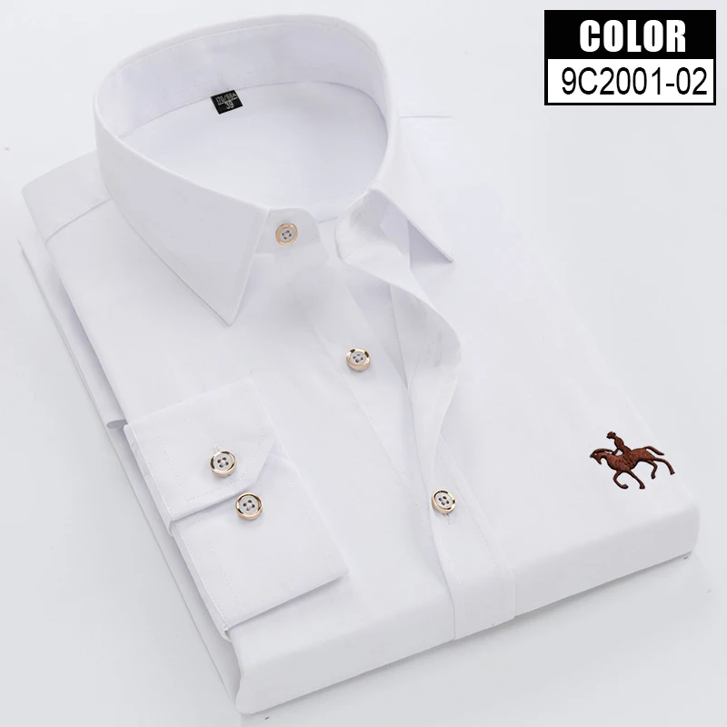 Mens cotton office work shirts Solid Color man Shirt Men Formal Social Dress Shirt Brand Casual Shirt clothes - Цвет: 9C-2001-02