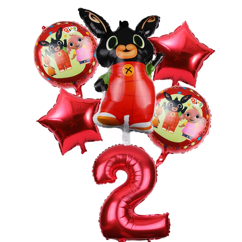 red 6 шт./лот 86*60 см мультфильм Bing Bunny 32 дюймов номер фольги воздушный шар кролик шары День рождения украшения Детские шары globos - Цвет: red