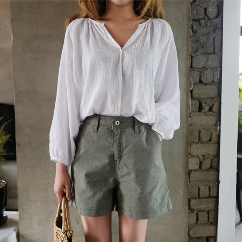 Blusas mujer de moda 2021 лен хлопок белая блузка на каждый день женская одежда пуговицах с