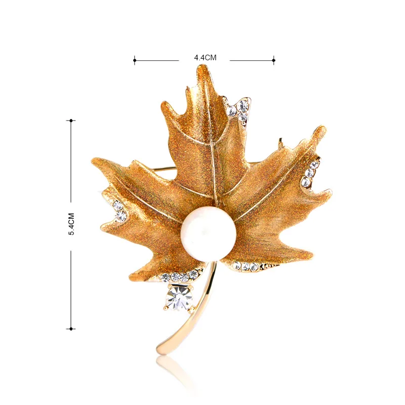 Новый Maple Leaf Брошь Золотой Порошок Эмаль Покрытием Высокого Имитация Pearl Броши