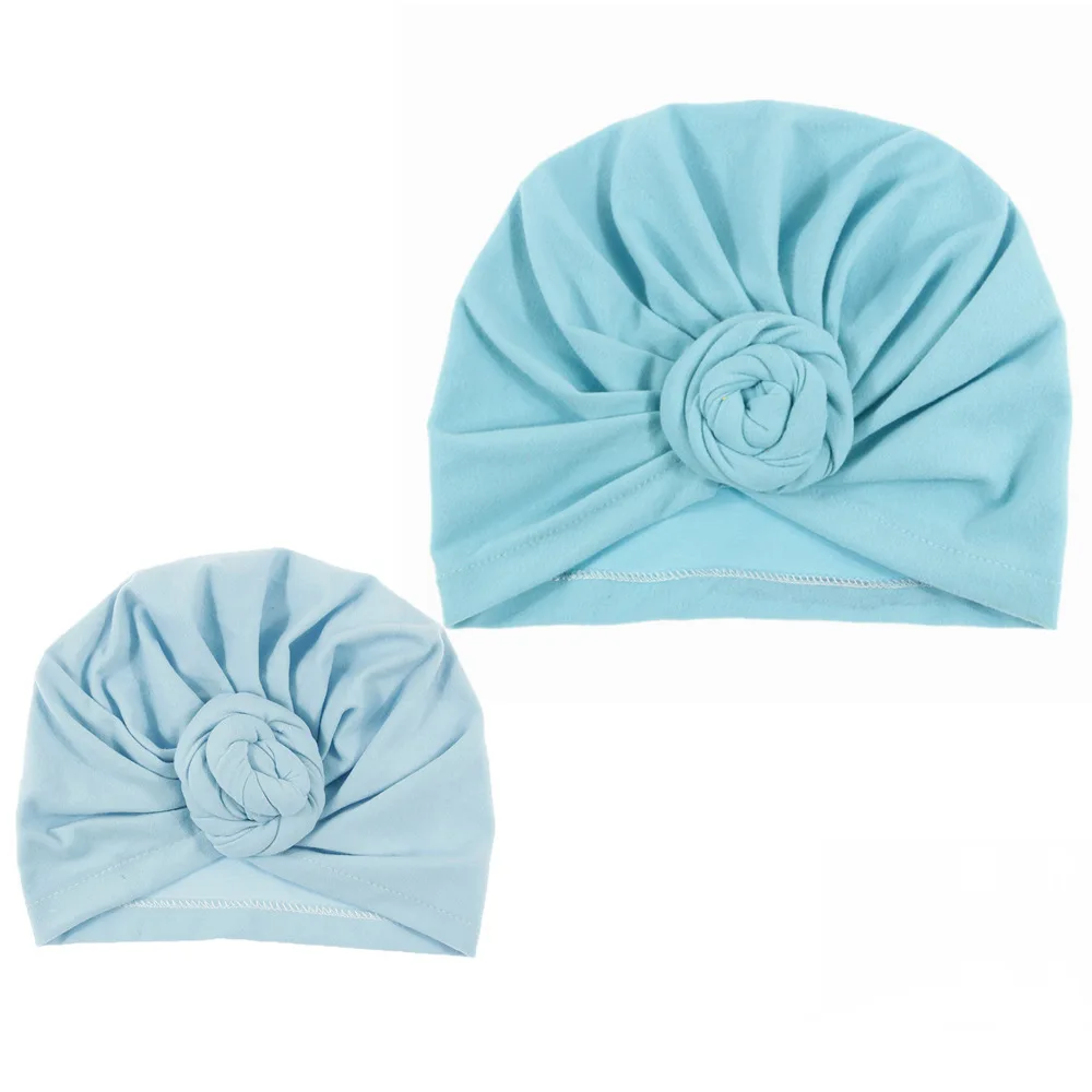 2pcs blue Шапка Mommy And Me из смешанного хлопка с розами для женщин и девочек, шапка-тюрбан для новорожденных, скрученные головные уборы с бантом, шапки для фотосессии, подарки для путешествий - Цвет: 2pcs blue