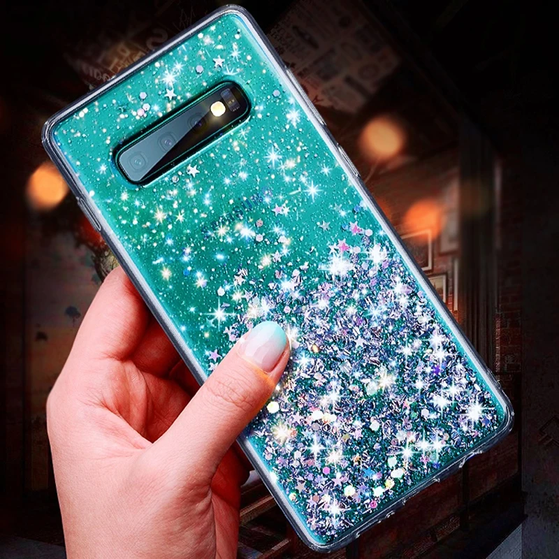 Полностью прозрачный блестящий чехол для Samsung galaxy S10 plus S10E силиконовый из ТПУ с