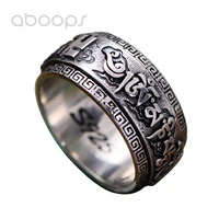 vintage black 925 sterling silver buddhist sanskrit om mani padme hum mantra spinner ring band jewelry for men women 10mm