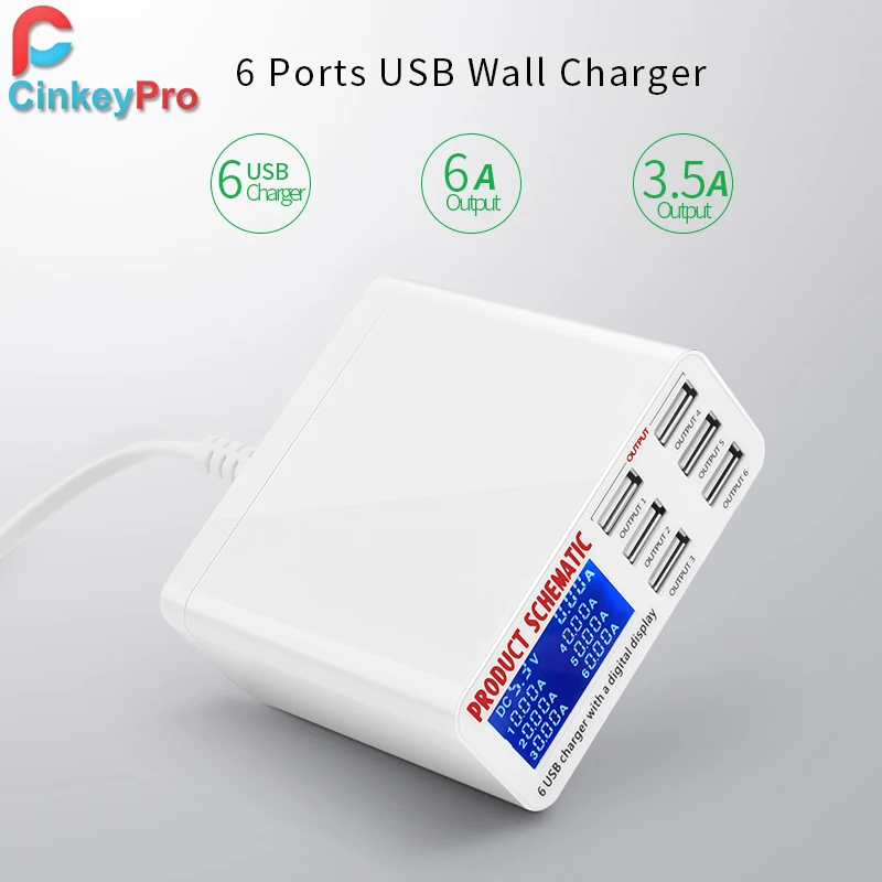 CinkeyPro светодиодный Дисплей 6-Порты USB Зарядное устройство для samsung iPhone iPad быстрой