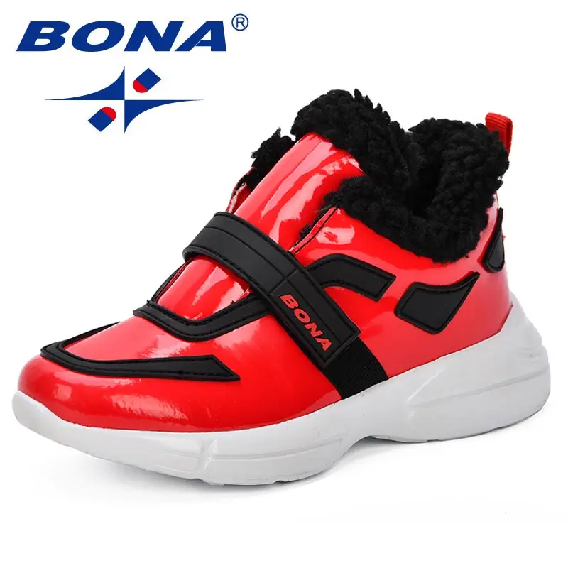 RED BLACK BONA/модные детские ботинки; ботинки для бега из искусственной кожи; зимние детские ботинки; удобная обувь; Популярные Модные ботильоны для девочек - Цвет: RED BLACK