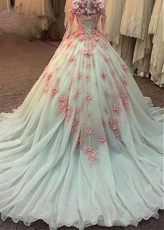 Длинные рукава Vestido De Noiva мусульманские свадебные платья бальное платье Тюль Цветы бисером Бохо Дубай Арабский свадебное платье невесты