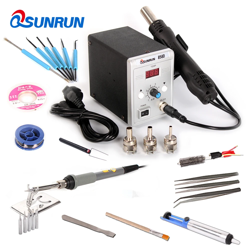 Qsunrun 858D 110 В/220 В 700 Вт ESD паяльная станция СВЕТОДИОДНЫЙ Цифровой паяльник горячий воздушный пистолет с бесплатными подарками для ремонта сварки
