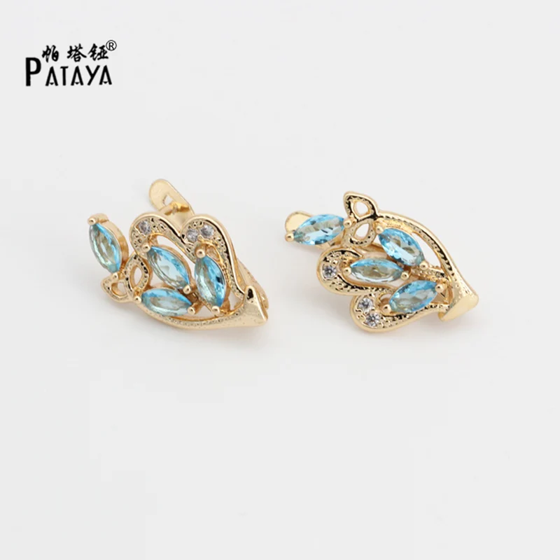 PATAYA, оливково-зеленые Винтажные серьги, 585, розовое золото, синяя бабочка, дизайнерские серьги с винтовой застежкой, женские свадебные ювелирные серьги-капли