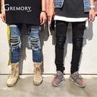 Новые мужские джинсовые брюки, одежда, зауженные байкерские джинсы на молнии, мужские облегающие джинсы Джастина Бибера, винтажные рваные синие джинсы, мужские джинсы