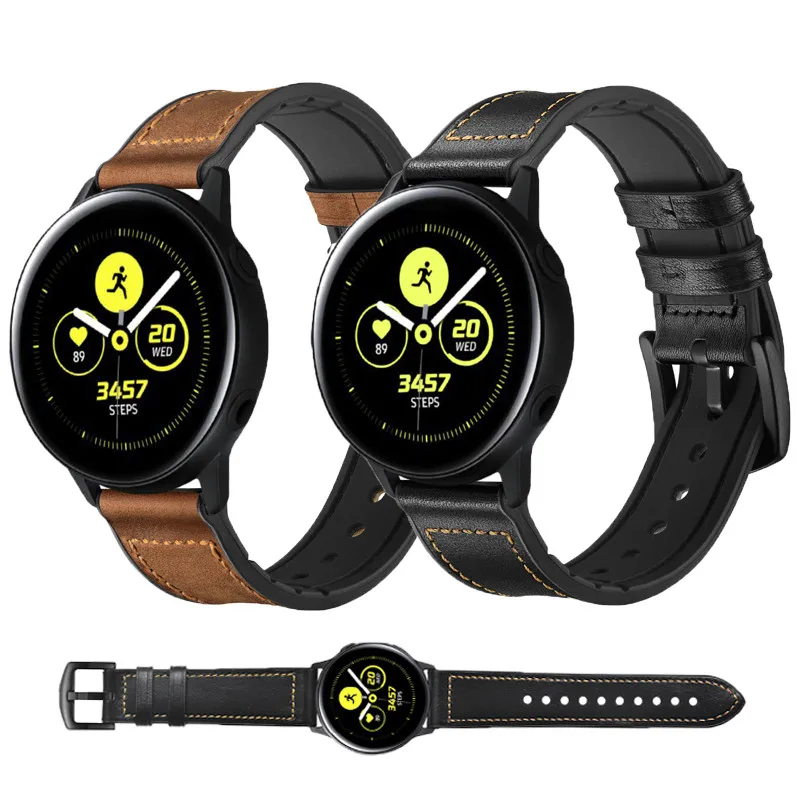 

Leather+Silicone wristband for samsung galaxy watch active strap soft leather bracelet band for galaxy active2 40mm 44mm belt