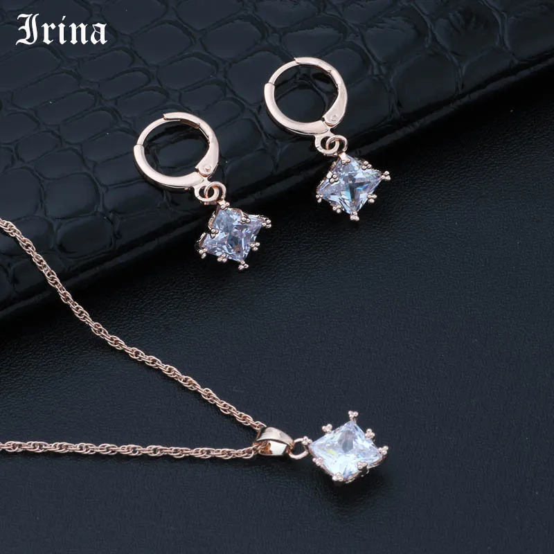 

Irina Newest colorful Jewelry Sets for Women Drop Cubic Zircon Hypoallergenic Copper Necklace/Earrings Jewelry Sets Wholesale