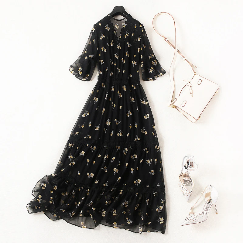 Модное женское шифоновое платье больших размеров весна-лето 2019 Новые Вечерние