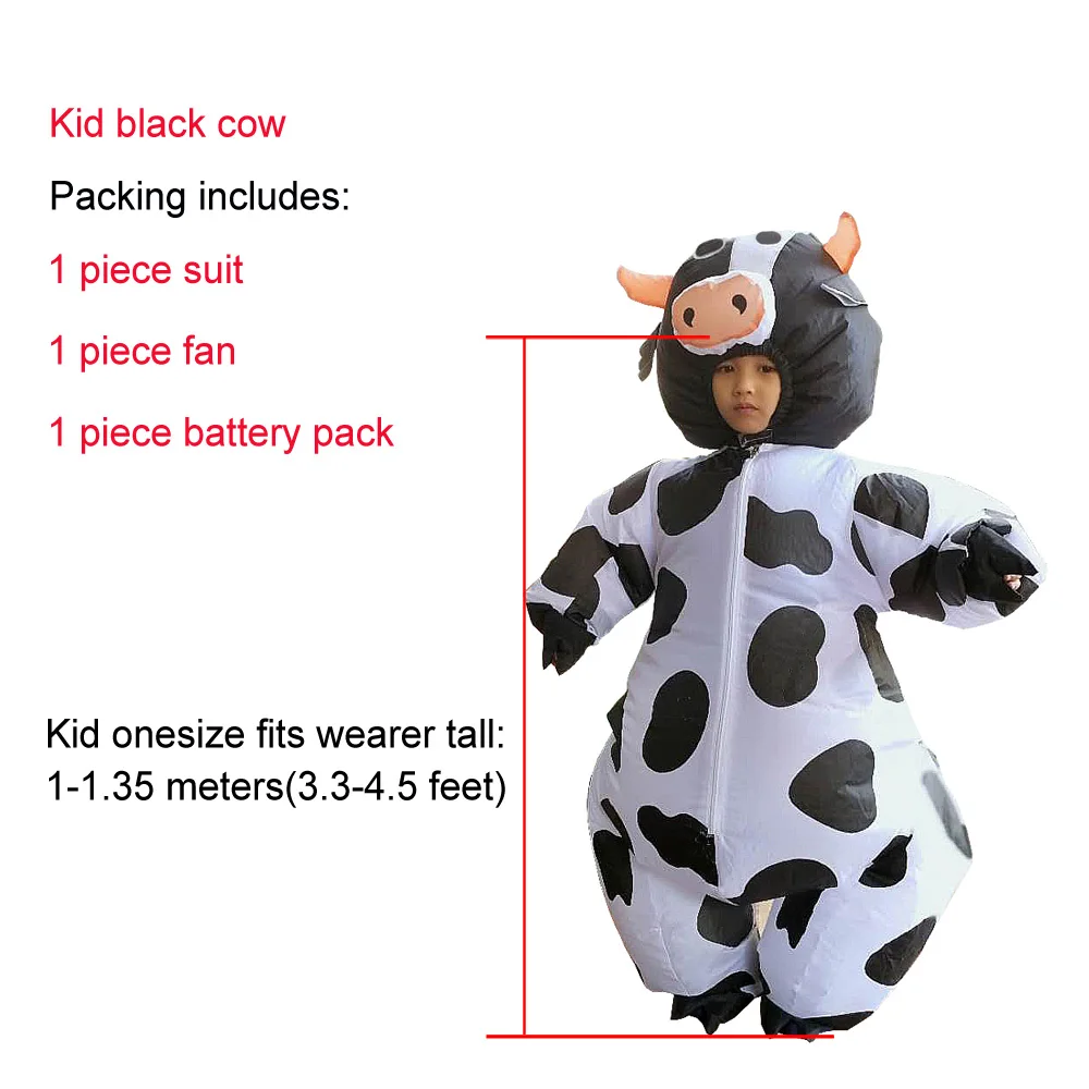Kid black cow JYZCOS надувной костюм коровы молочный скот костюм Хэллоуин вечерние карнавальные маскарадные платья для взрослых женщин мужчин животных Косплей - Цвет: Kid black cow