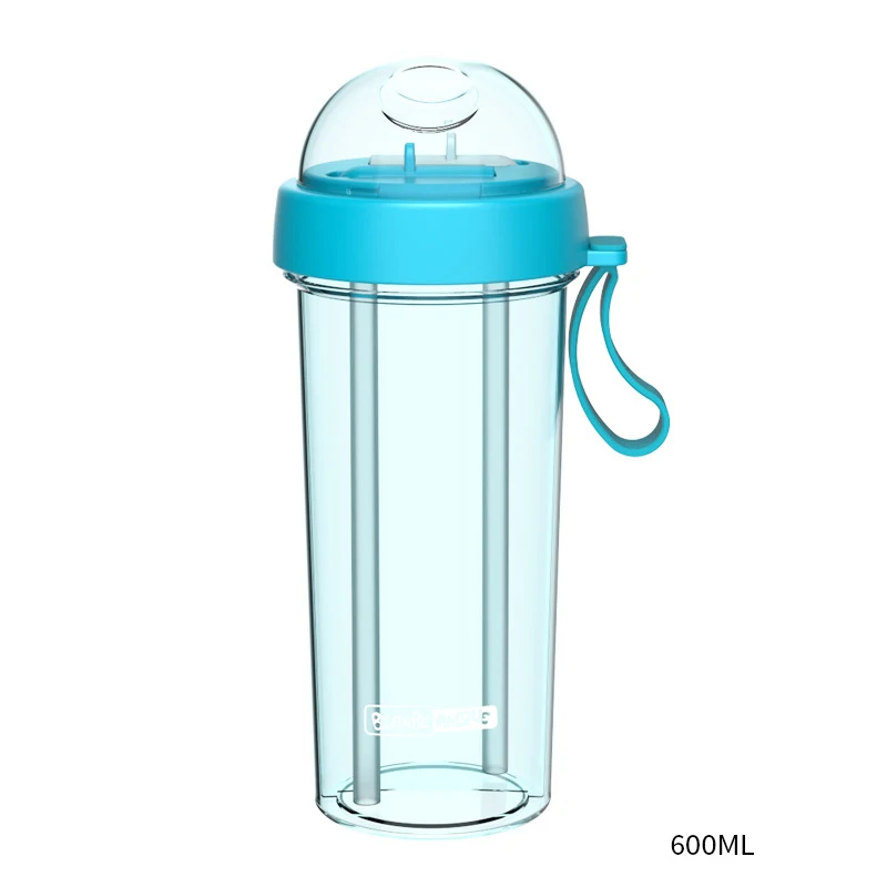 Blue 600ML BAISPO двойная соломенная бутылка для воды, питьевая чашка, герметичная, портативная, для путешествий на открытом воздухе, чайник для бега, походов, бутылка для воды - Цвет: Blue 600ML