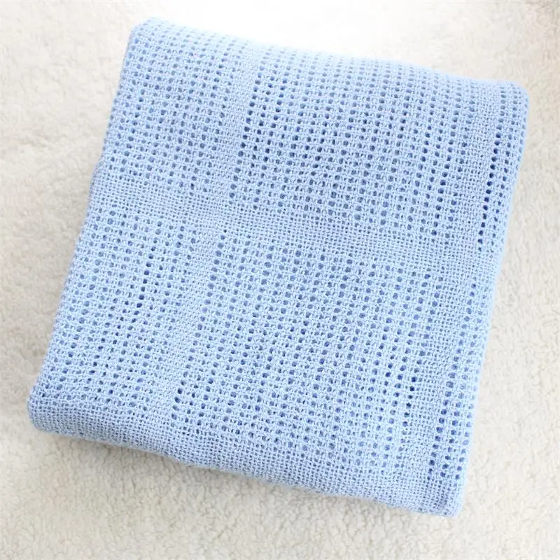 blue 90X120 см Хлопковый вязаный ажурный тонкий Пеленальный детский вязанный плед для новорожденных, детское заднее сиденье, летняя простыня для детской кроватки - Цвет: blue