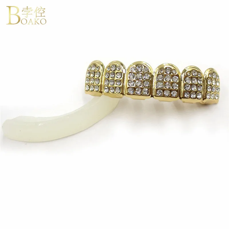 BOAKO хип-хоп золотые зубы Grillz Iced Out CZ зубы шапки верхние и нижние грили стоматологические рот панк вечерние зубные Рэппер Украшения для тела