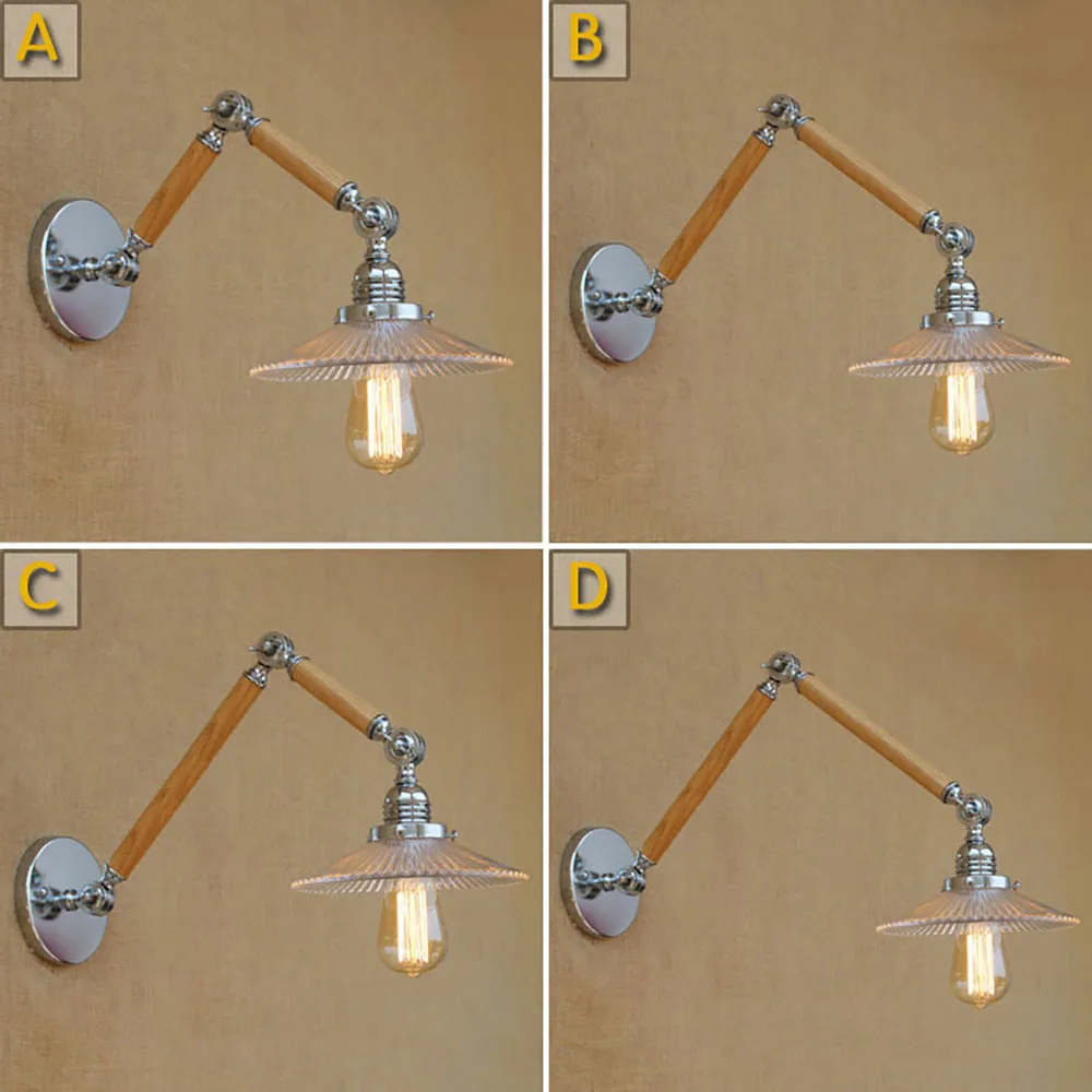 Goede Moderne Verstelbare Swing Arm Hout Glazen Kap Wandlamp Reading E27/E26 Led Vintage Licht Voor Werkkamer Slaapkamer Living Room Bar