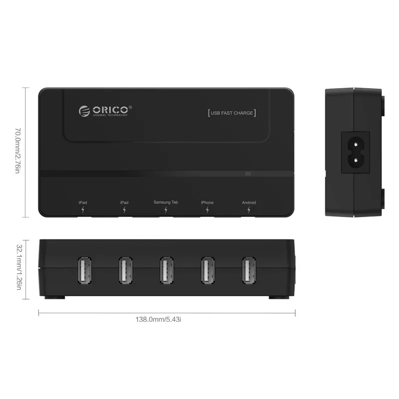 ORICO 5 Порты микро настольных ПК для быстрой зарядки с usb-портом, Зарядное устройство 5V 6A Max 30 Вт для iPhone 6S/7/6 plus iPad Android samsung Tab Galaxy S6 черный