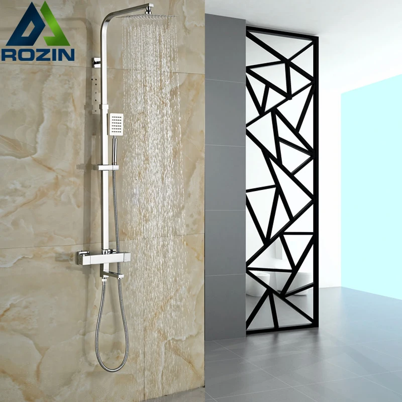 Яркий хромированный Термостатический смеситель для душа и ванны настенный 8