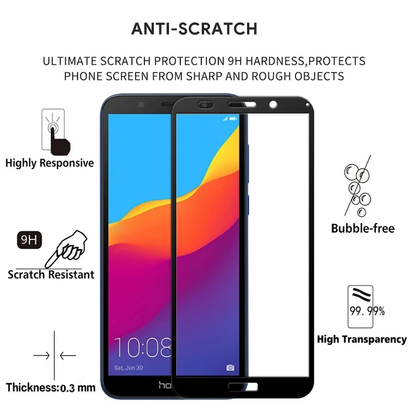 2 шт. 100% оригинальное закаленное стекло с полным покрытием для Huawei Honor 7A русская