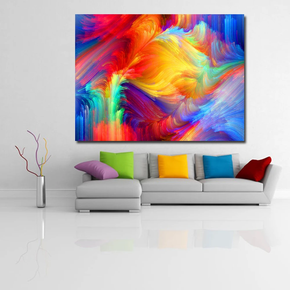 

JQHYART Wall Pictures For Living Room Colored Lines Abstract Landscape Home Decor Modern No Frame Oil Painting