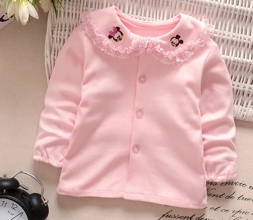 Детская хлопковая блузка с длинным рукавом кружевным воротником|jacket tops|jacket