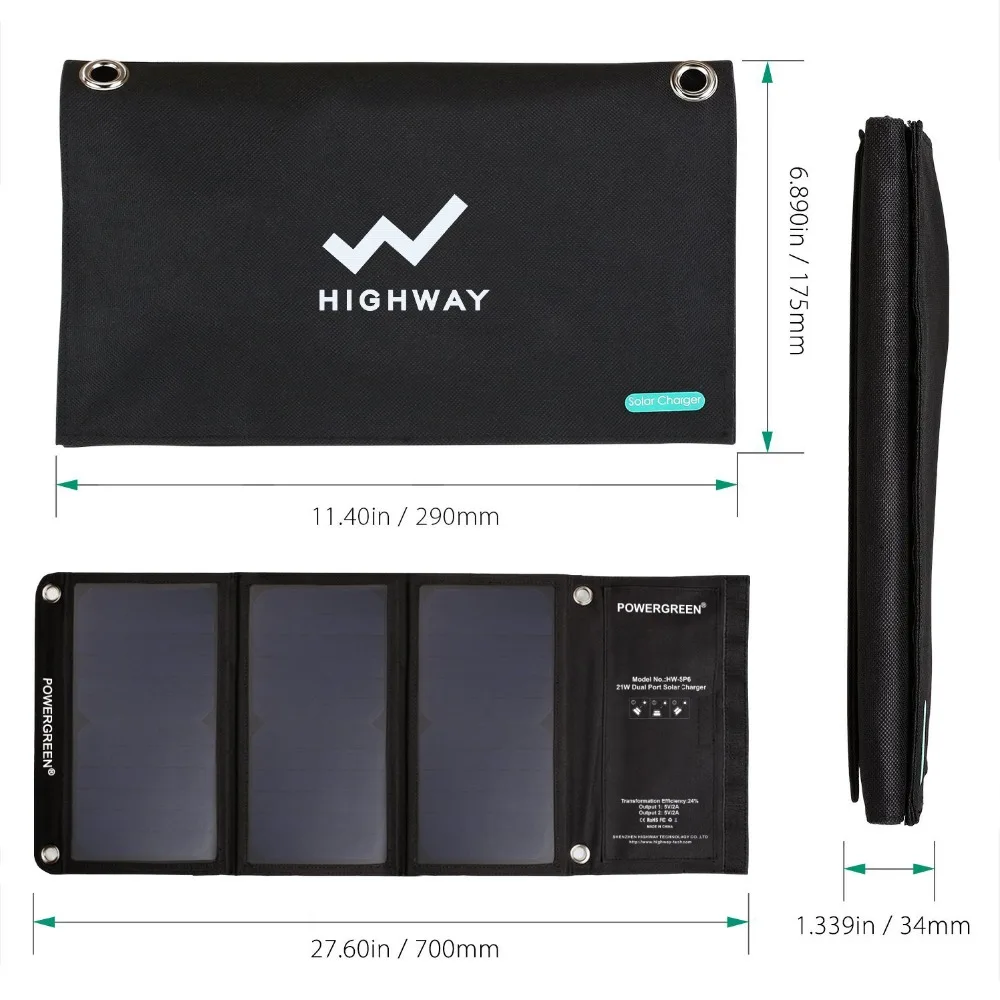 Зеленая солнечная панель с двойным выходом мощности 21 Вт складной Солнечный