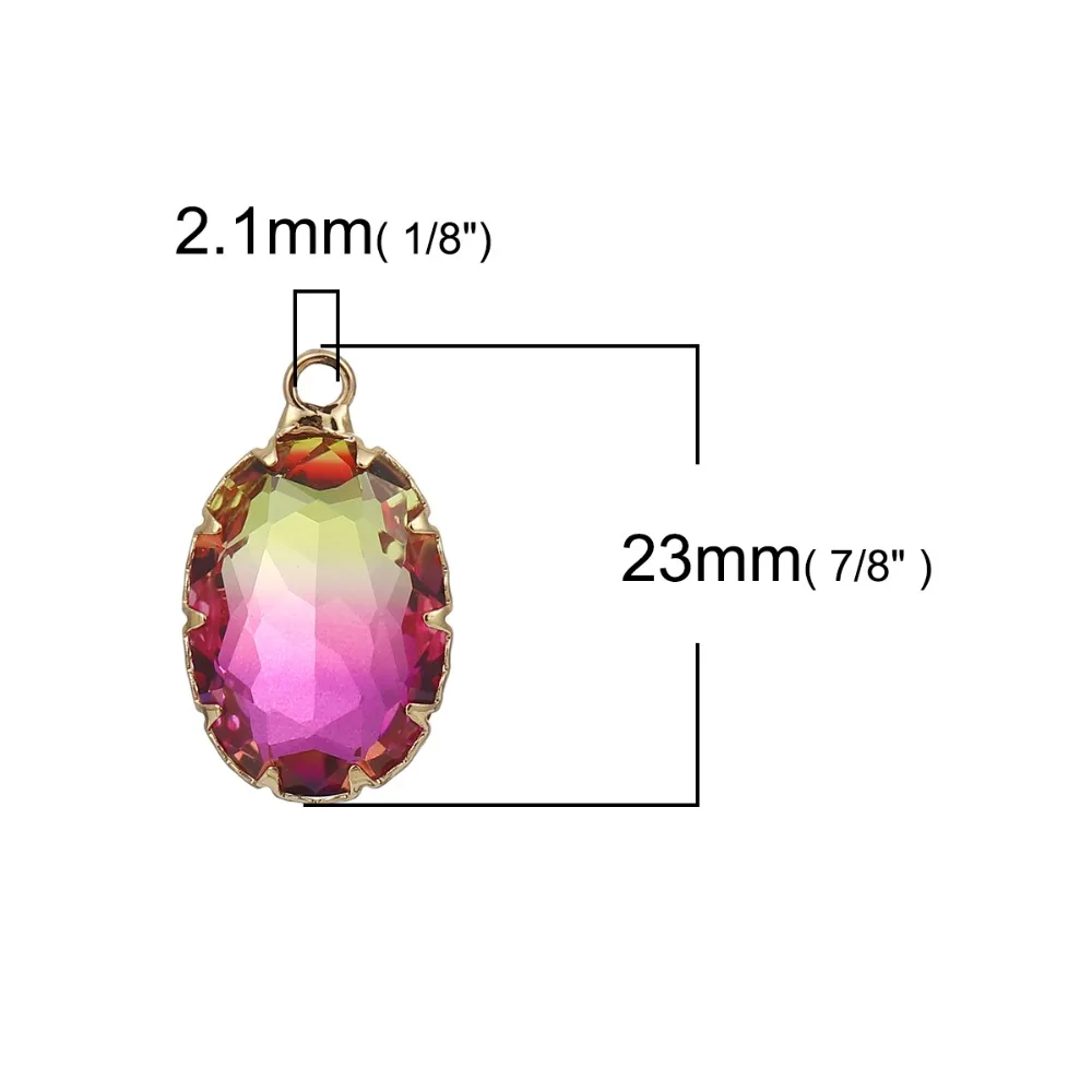 Подвеска DoreenBeads из меди и стекла овальная позолоченная оправа розовые красочные